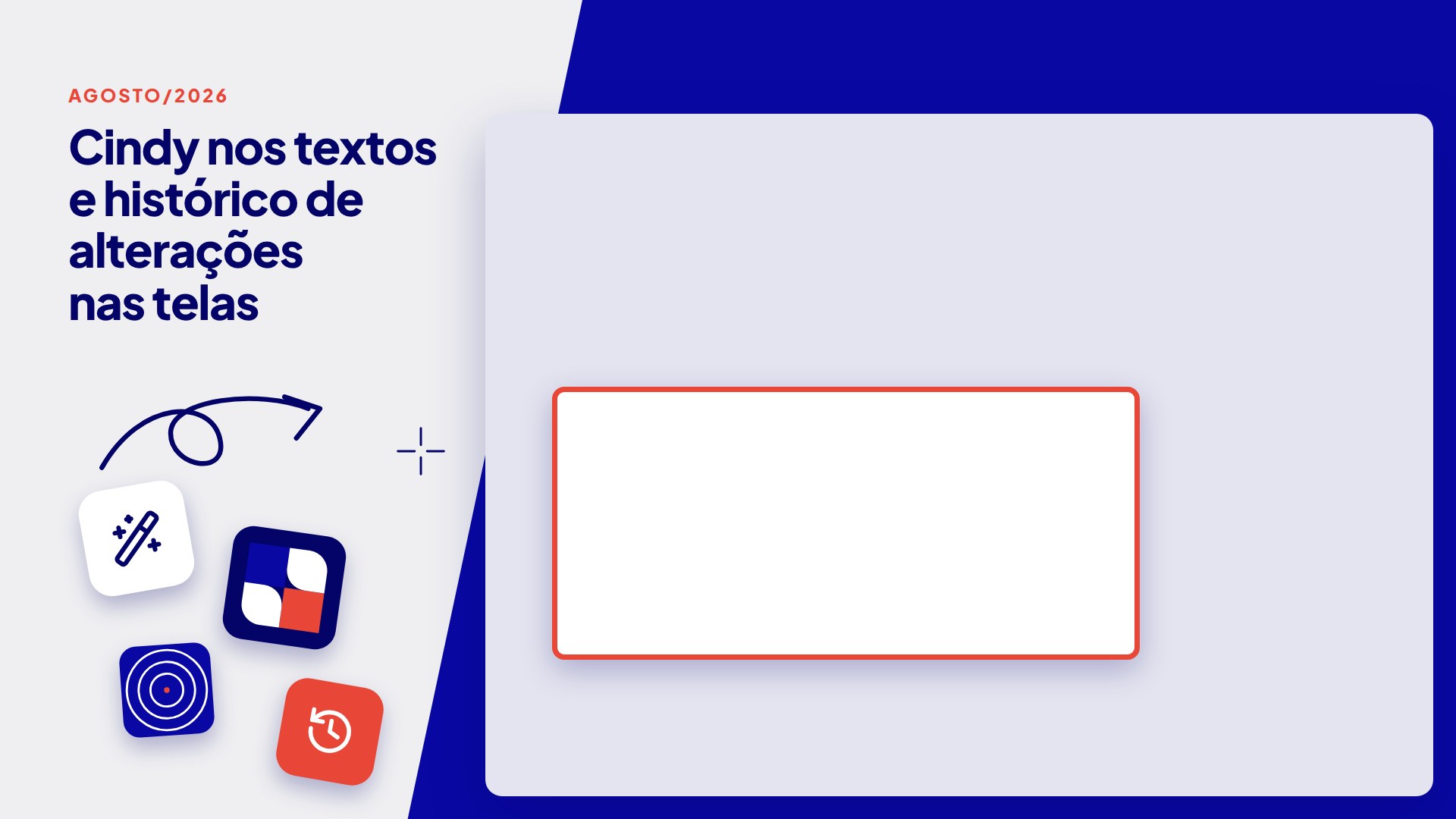 Agosto/2026 — Cindy nos textos e histórico de alterações nas telas