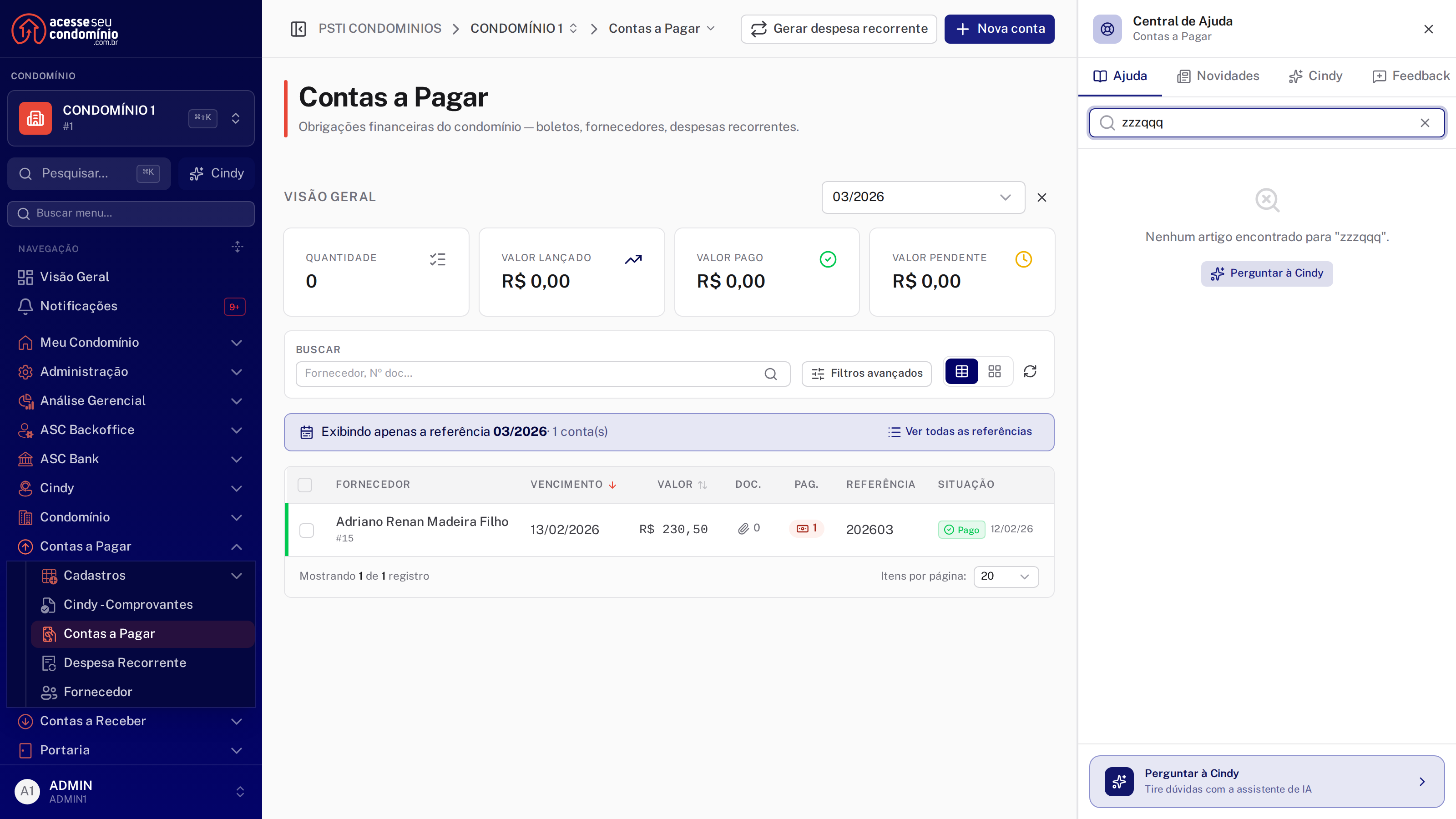 Estado sem resultado, com a opção de perguntar à Cindy