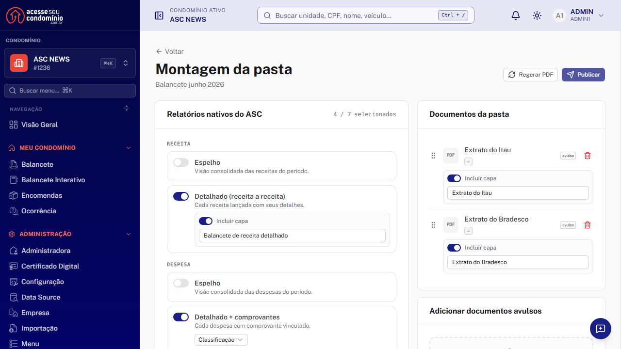 Tela de montagem com progresso de geração do PDF