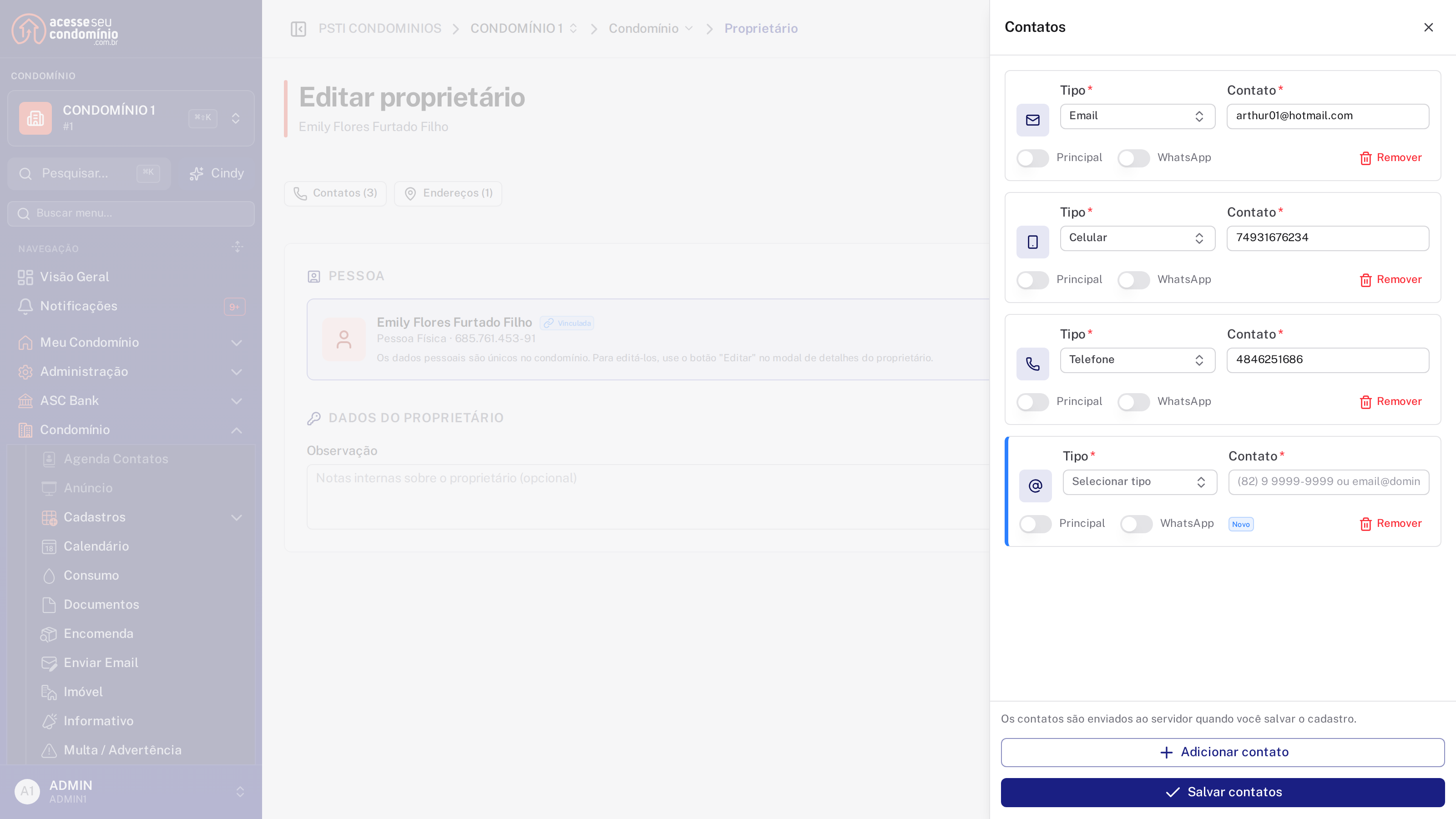 Contatos do cadastro editados todos de uma vez
